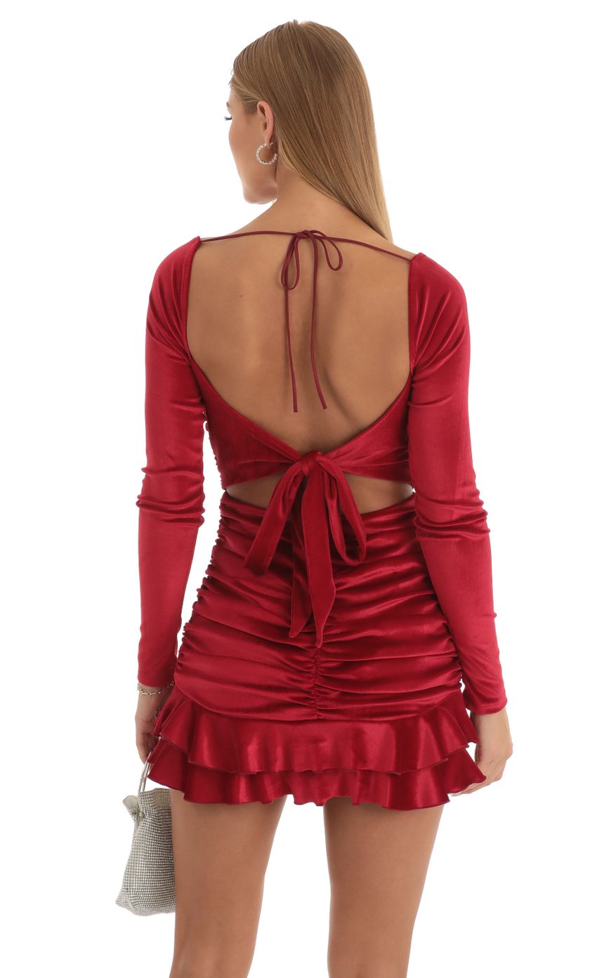 Picture Sloan Velvet Long Sleeve Ruched Dress in Red. Source: https://media.lucyinthesky.com/data/Dec22/850xAUTO/07999f79-3488-4899-a59b-193d90b3324b.jpg