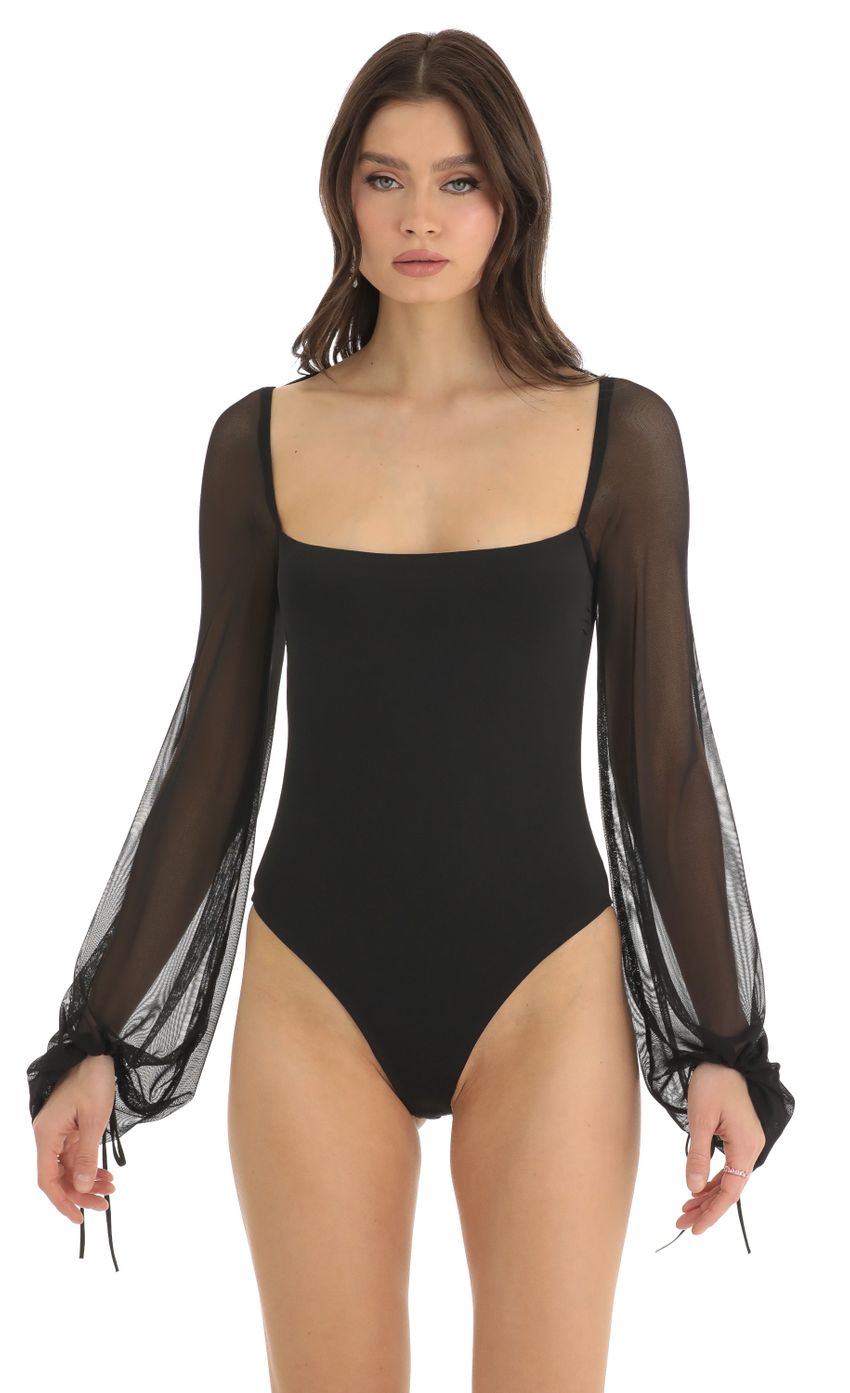 Picture Amory Mesh Long Sleeve Bodysuit in Black. Source: https://media.lucyinthesky.com/data/Dec22/850xAUTO/0998e1b3-9181-422a-b172-edf9abb9cb88.jpg