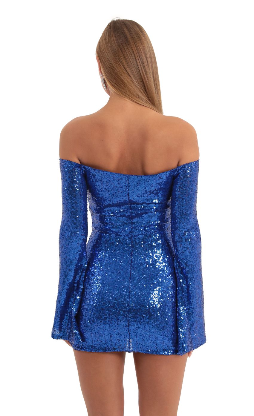 Della Sequin Long Sleeve Bodycon Dress In Blue Lucy In The Sky 0460