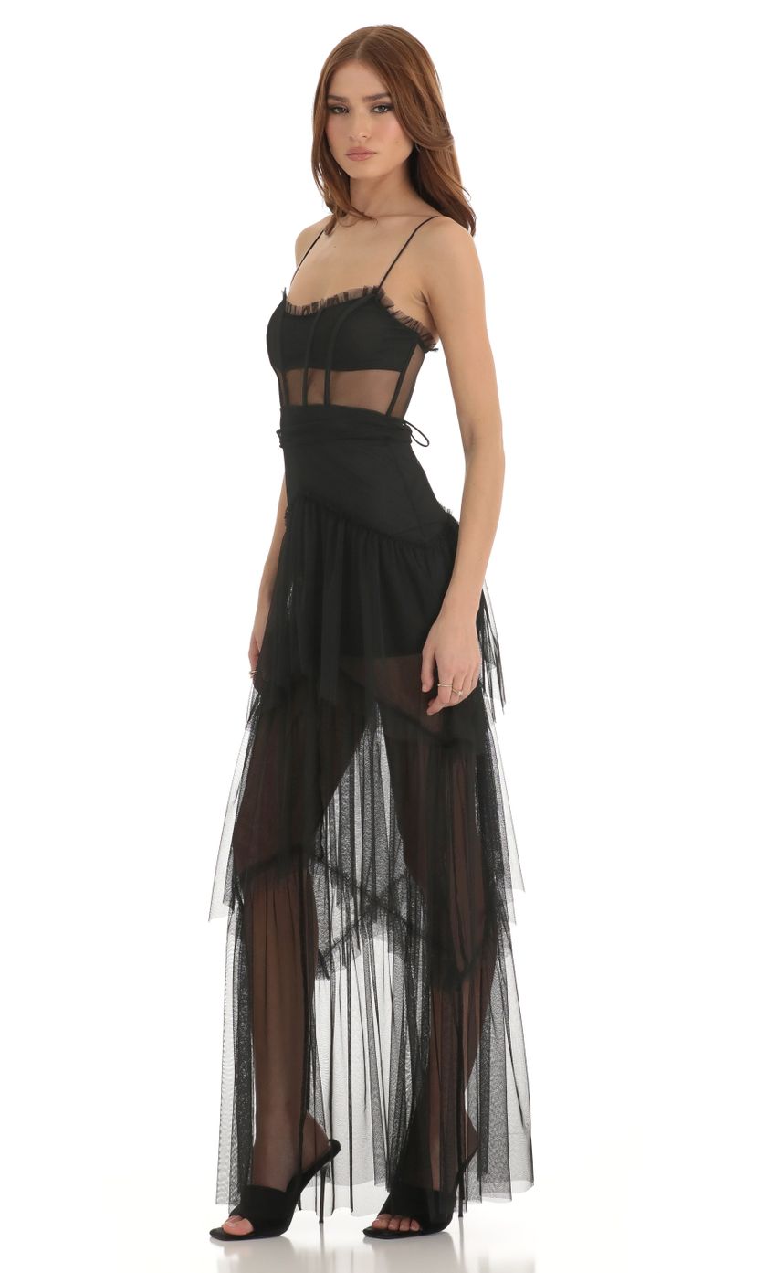 Picture Mesh Corset Maxi Dress in Black. Source: https://media.lucyinthesky.com/data/Dec22/850xAUTO/170534ce-8159-476e-9517-88dae8be0bb2.jpg