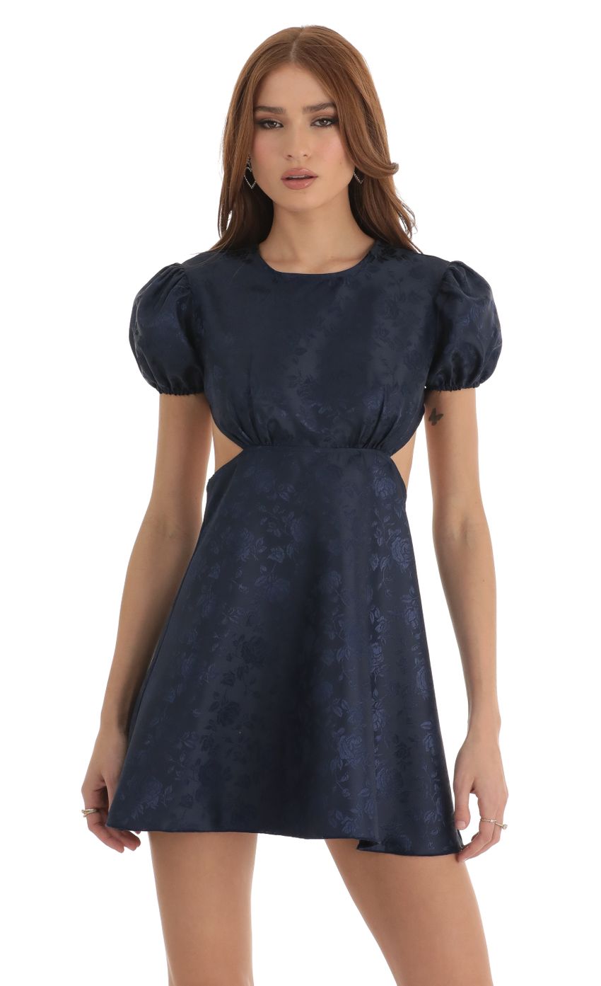 Chandler Floral Jacquard Baby Doll Dress in Blue LUCY IN THE SKY