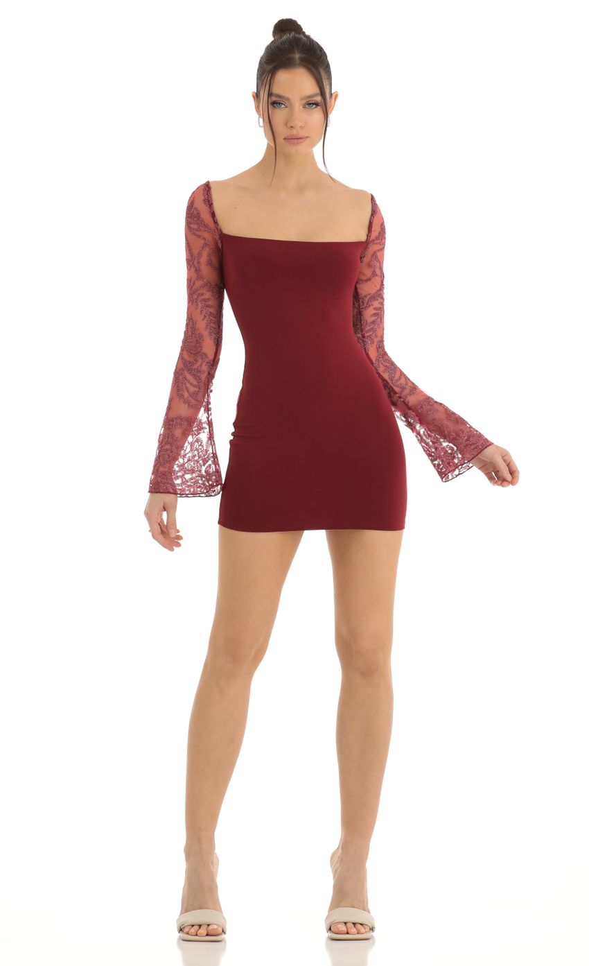 Picture Paola Tulle Embroidered Long Sleeve Bodycon Dress in Red. Source: https://media.lucyinthesky.com/data/Dec22/850xAUTO/386fa4bd-4d59-44b9-9a17-b9f4d44b709c.jpg