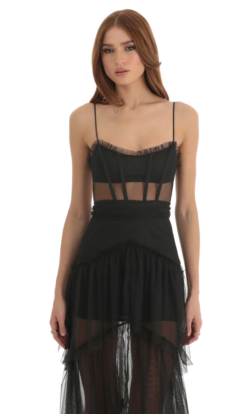 Picture Mesh Corset Maxi Dress in Black. Source: https://media.lucyinthesky.com/data/Dec22/850xAUTO/4141fb0a-51f9-40a3-9e2d-8e6b540a4820.jpg