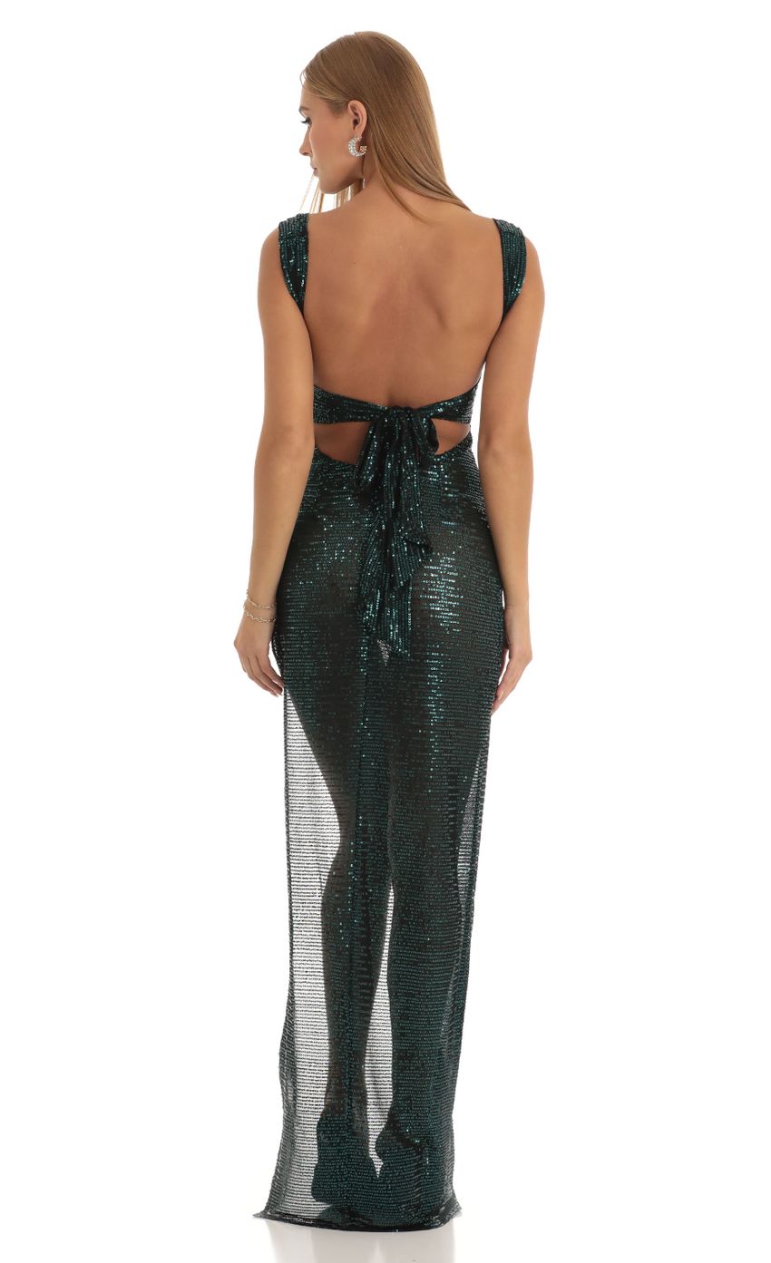 Melina Sequin Side Slit Maxi Dress in Green LUCY IN THE SKY