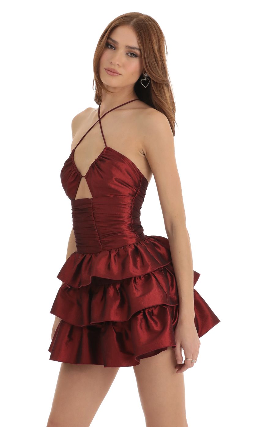 Picture Cross Neck Ruffle Dress in Red. Source: https://media.lucyinthesky.com/data/Dec22/850xAUTO/5de50eec-ecdc-4b35-a660-3f0f0ddc7029.jpg