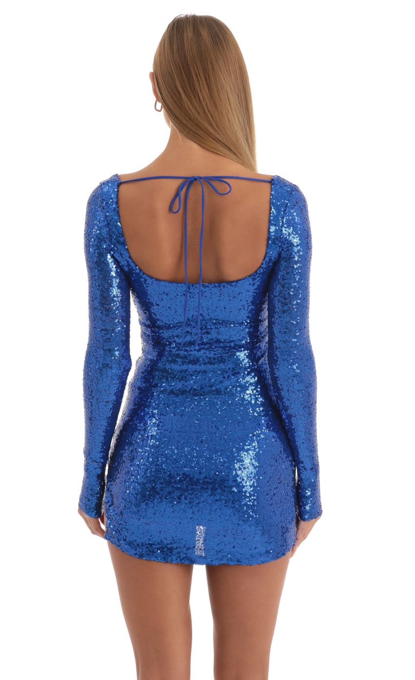 Picture Anahi Sequin Long Sleeve Dress in Blue. Source: https://media.lucyinthesky.com/data/Dec22/850xAUTO/603ef7b7-9b64-4e47-8fba-2db9c6be058c.jpg
