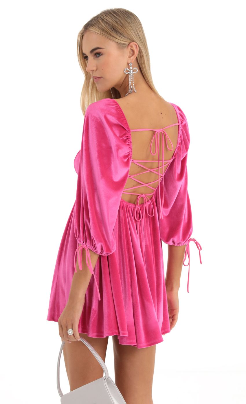 Picture Afia Velvet Baby Doll Dress in Hot Pink. Source: https://media.lucyinthesky.com/data/Dec22/850xAUTO/65d1d86a-2c7d-4a88-843b-c7cd4212bf5b.jpg