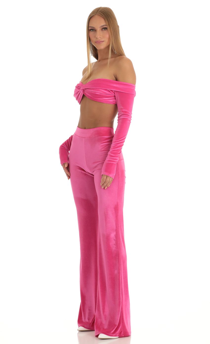 Picture Zayla Velvet Two Piece Pant Set in Hot Pink. Source: https://media.lucyinthesky.com/data/Dec22/850xAUTO/6820371e-4ffe-4d71-a30c-d575254e7b4b.jpg
