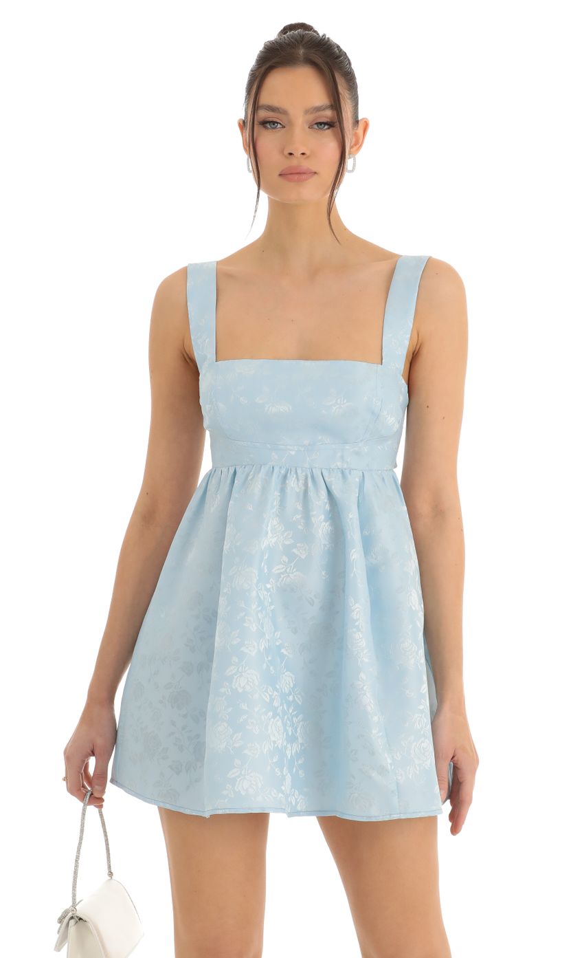 Picture Ivette Floral Jacquard Fit and Flare Dress in Blue. Source: https://media.lucyinthesky.com/data/Dec22/850xAUTO/89cf46e6-b05a-4e1e-b89e-723586525b0e.jpg