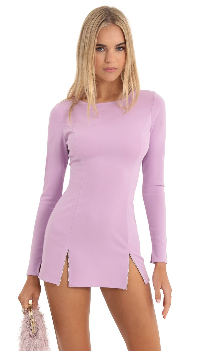 Picture Claudette Rhinestone Cinched Bodycon Dress in Purple. Source: https://media.lucyinthesky.com/data/Dec22/850xAUTO/8df77bce-b7e1-4e3e-ad49-1b3a8ff73dd2.jpg