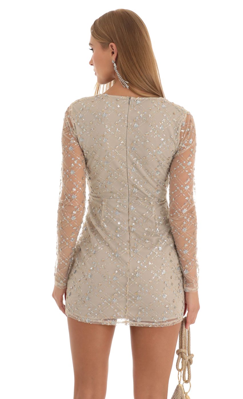 Picture Imani Long Sleeve Dress in Nude Sequin. Source: https://media.lucyinthesky.com/data/Dec22/850xAUTO/914bfbdc-4f1a-48c2-a09b-21a1bf02fb62.jpg