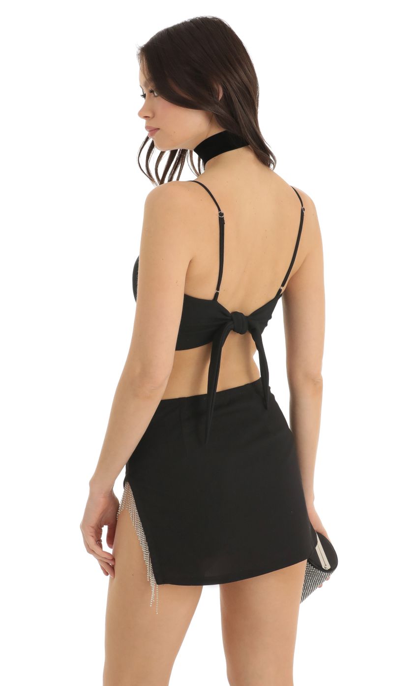 Picture Sora Rhinestone Two Piece Skirt Set in Black. Source: https://media.lucyinthesky.com/data/Dec22/850xAUTO/c0196061-8e26-414f-8f40-2d9bbc4c2ac9.jpg