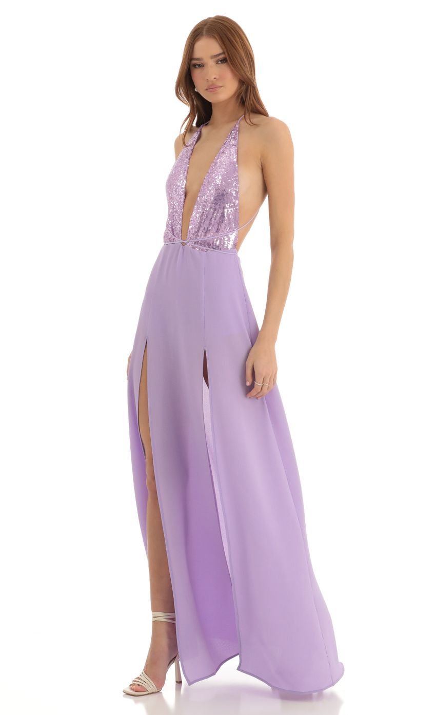 Picture Allure Sequin Maxi Dress in Purple. Source: https://media.lucyinthesky.com/data/Dec22/850xAUTO/c4fd8440-95e8-452d-b488-0f2fd575274f.jpg