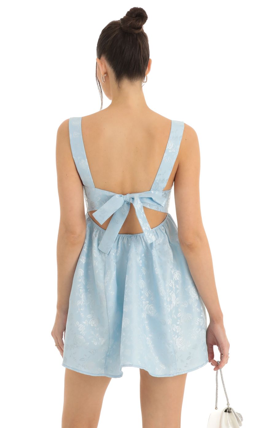 Picture Ivette Floral Jacquard Fit and Flare Dress in Blue. Source: https://media.lucyinthesky.com/data/Dec22/850xAUTO/d56fae85-c52a-43db-960a-01a78c85c711.jpg