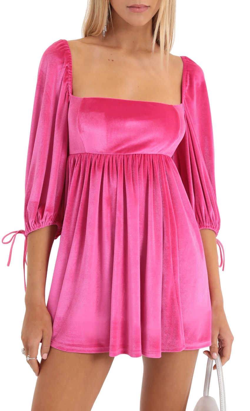 Picture Afia Velvet Baby Doll Dress in Hot Pink. Source: https://media.lucyinthesky.com/data/Dec22/850xAUTO/db563a0e-46b2-4d4d-9f12-69dbf390bf71.jpg
