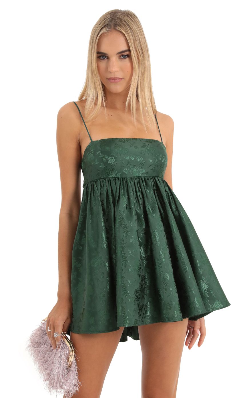 Picture Liora Floral Jacquard Baby Doll Dress in Green. Source: https://media.lucyinthesky.com/data/Dec22/850xAUTO/e812f4c5-f0e8-4397-9a17-f6feea73926a.jpg