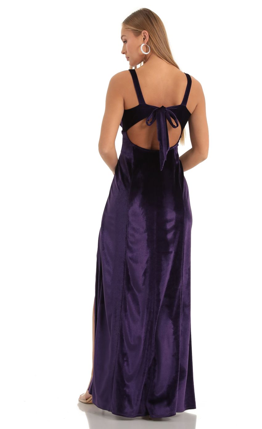 Picture Camber Velvet Maxi Dress in Purple. Source: https://media.lucyinthesky.com/data/Dec22/850xAUTO/f4aa0b90-70a6-4bc7-b7b1-5521e8761e1d.jpg