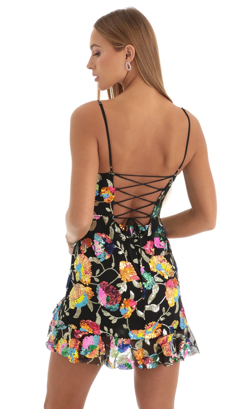 Picture Kailani Floral Sequin Cowl Neck Dress in Black Multi. Source: https://media.lucyinthesky.com/data/Dec22/850xAUTO/f84e11b5-cfb9-419a-9cf0-d5244b38026b.jpg