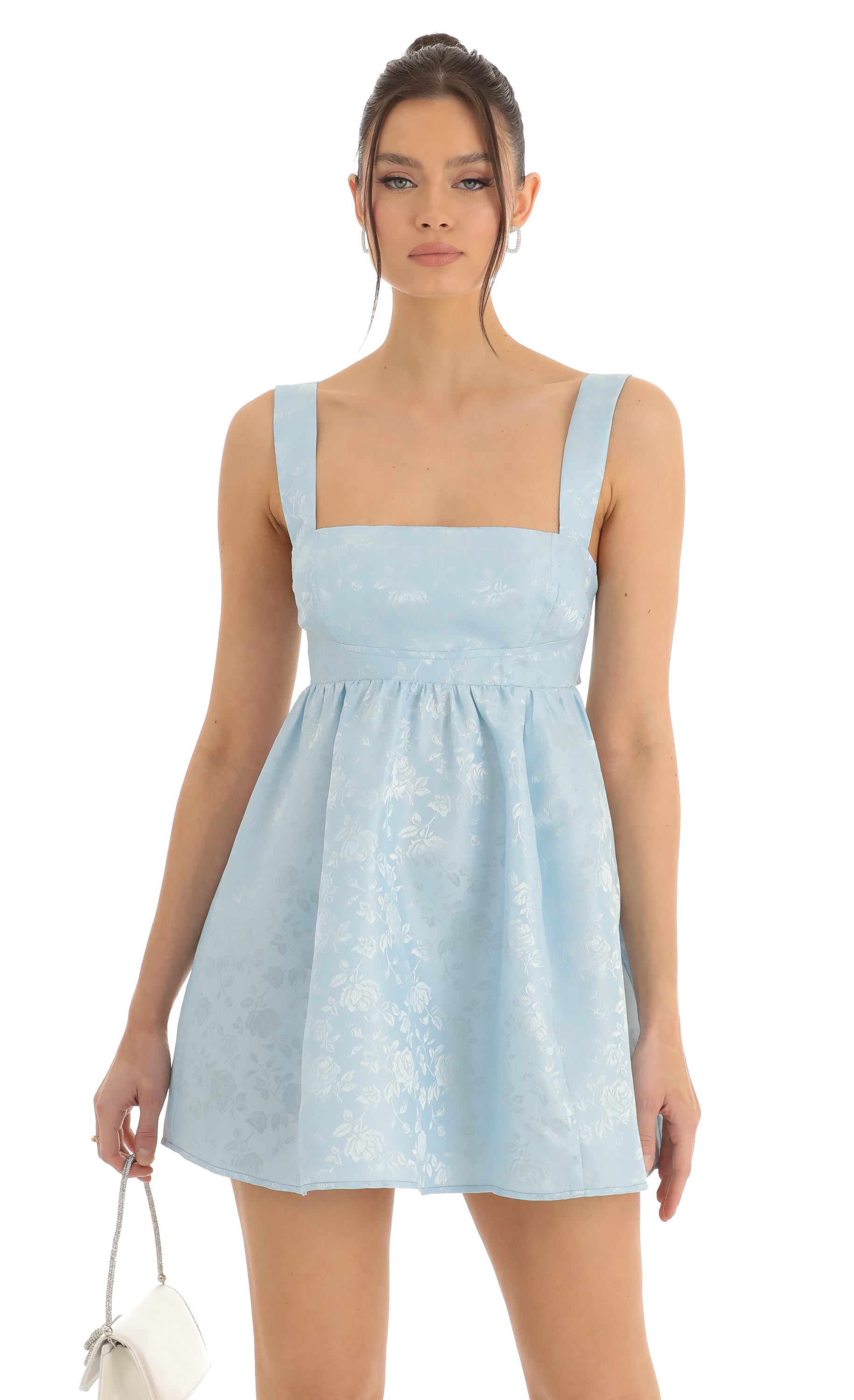 Ivette Floral Jacquard Fit and Flare Dress in Blue | LUCY IN THE SKY