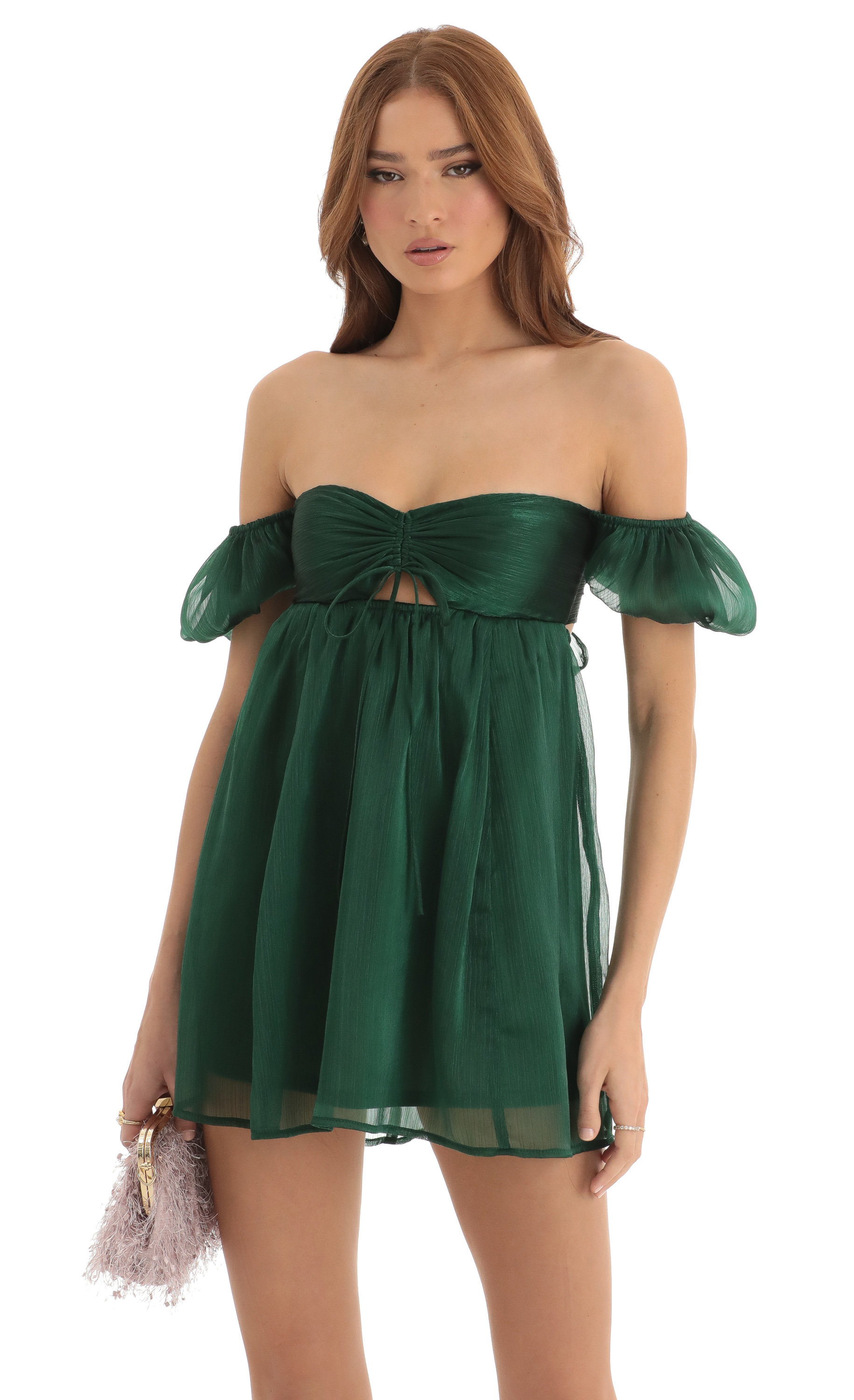 Elexia Puff Sleeve Babydoll Dress in Green