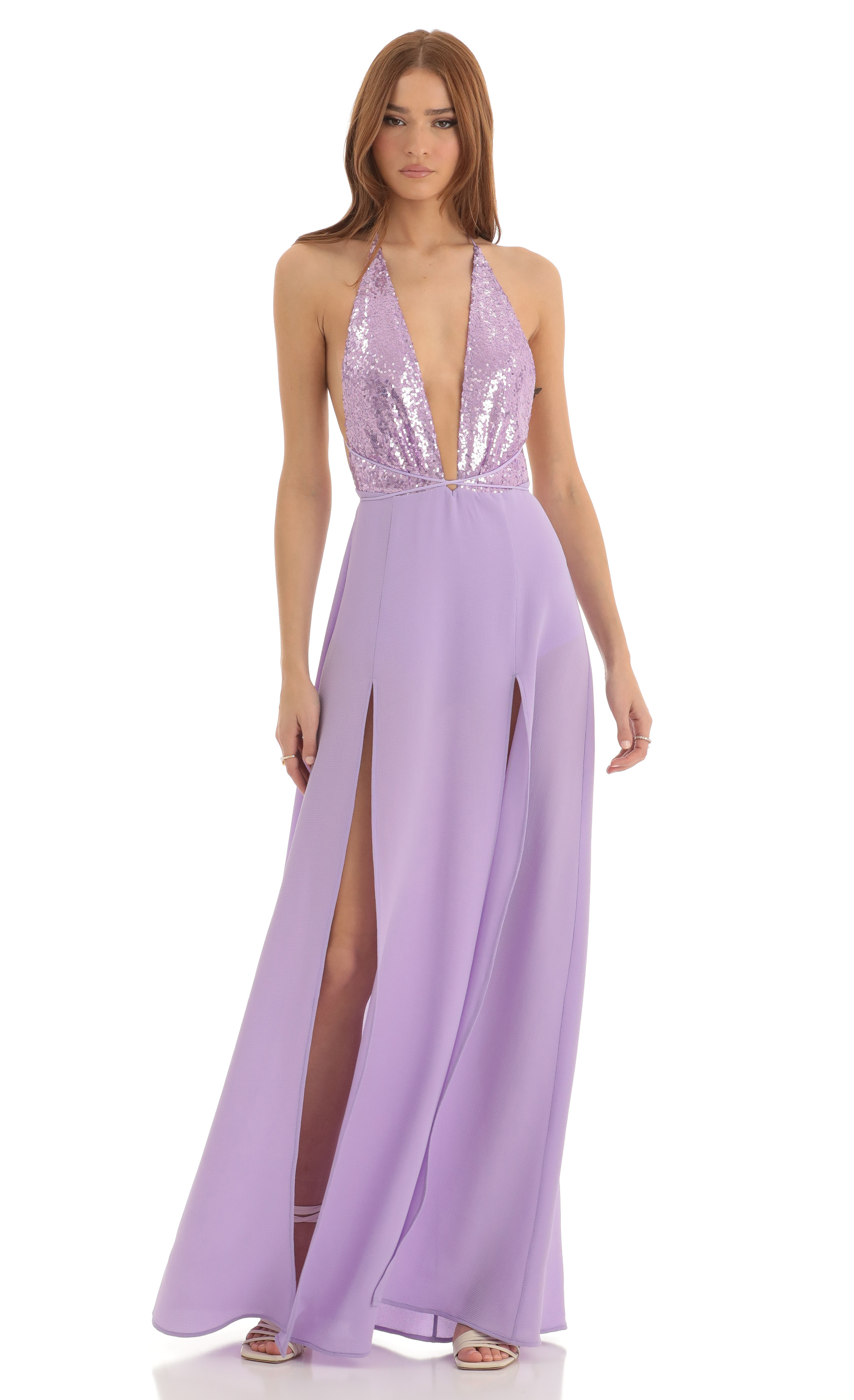 Allure Sequin Maxi Dress in Purple