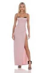 Picture Shimmer Draped Bust Maxi Dress in Pink. Source: https://media.lucyinthesky.com/data/Dec23/150xAUTO/44143d1d-9416-412b-b19d-9010e18d41c0.jpg