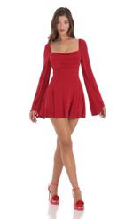 Picture Slinky Flare Sleeve Dress in Red. Source: https://media.lucyinthesky.com/data/Dec23/150xAUTO/f8ad40b2-1d83-4296-a828-304fb84abc82.jpg