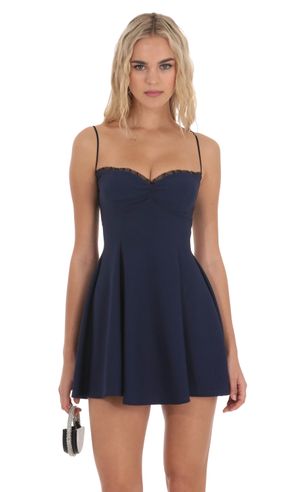 Shimmer Satin Strapless Slip Dress in Blue