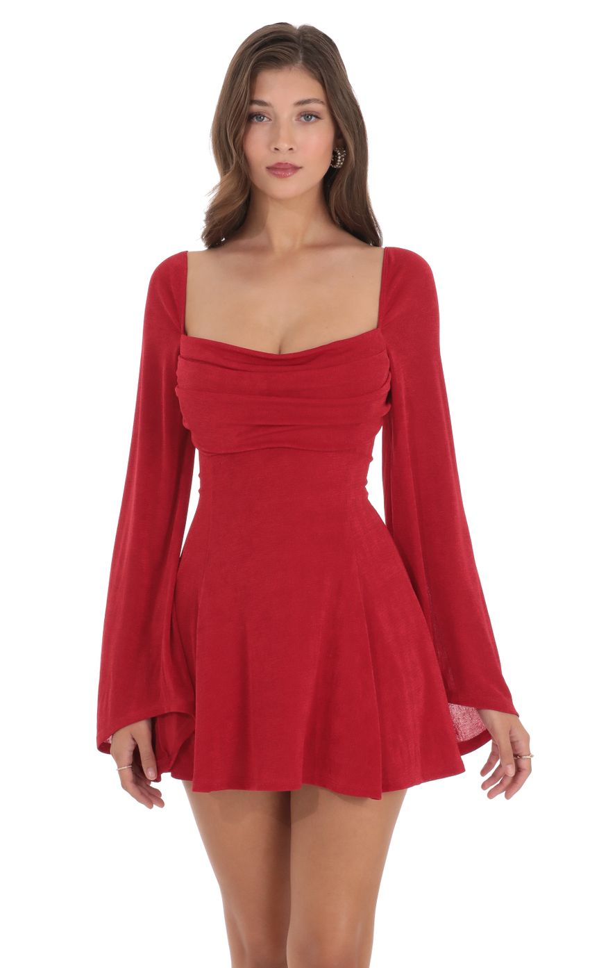 Picture Slinky Flare Sleeve Dress in Red. Source: https://media.lucyinthesky.com/data/Dec23/850xAUTO/06092dfa-68e3-46f8-86ca-33c01c7256d1.jpg