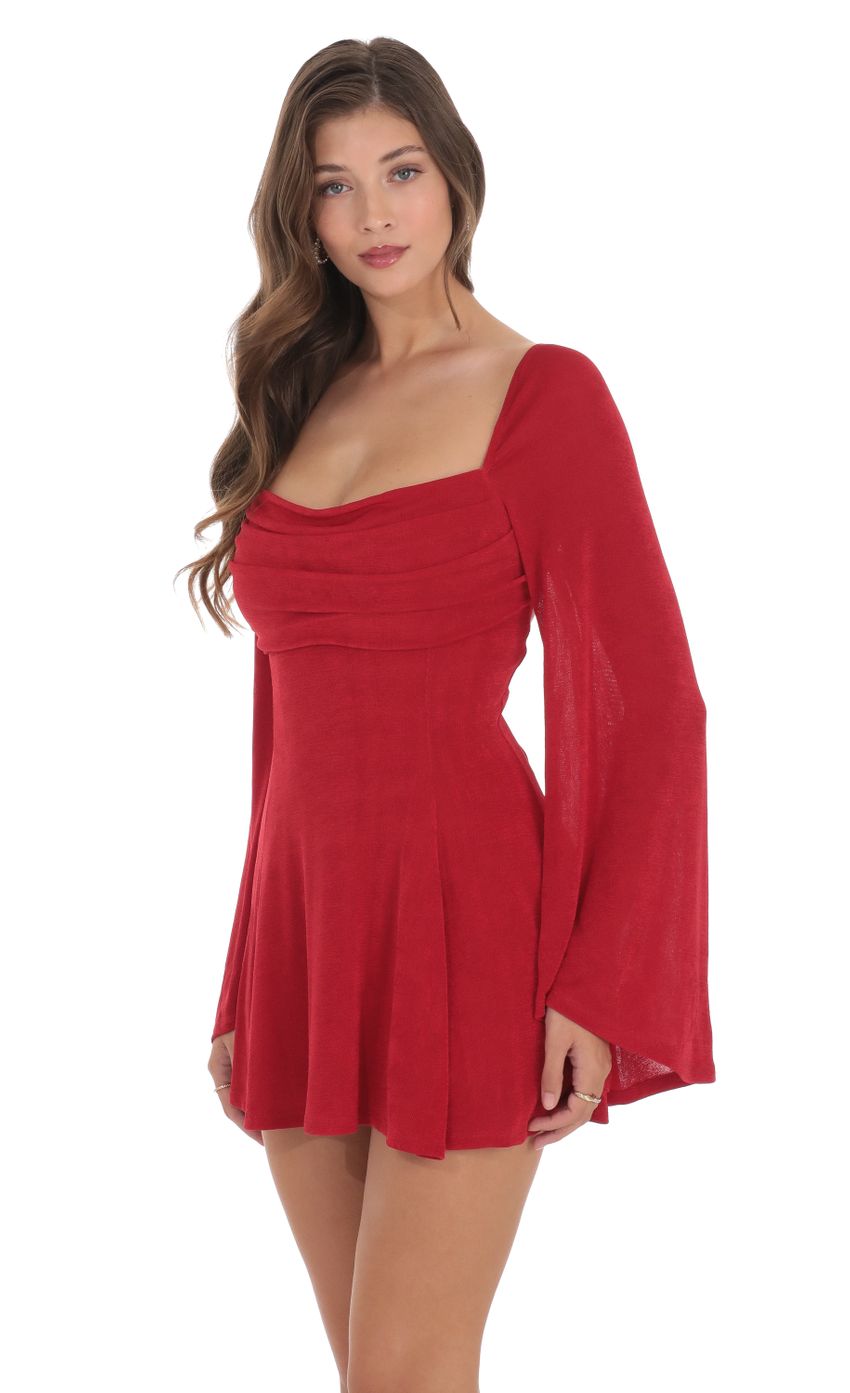 Picture Slinky Flare Sleeve Dress in Red. Source: https://media.lucyinthesky.com/data/Dec23/850xAUTO/0b3ad570-6e8a-43c9-9e8f-3e937e16e811.jpg