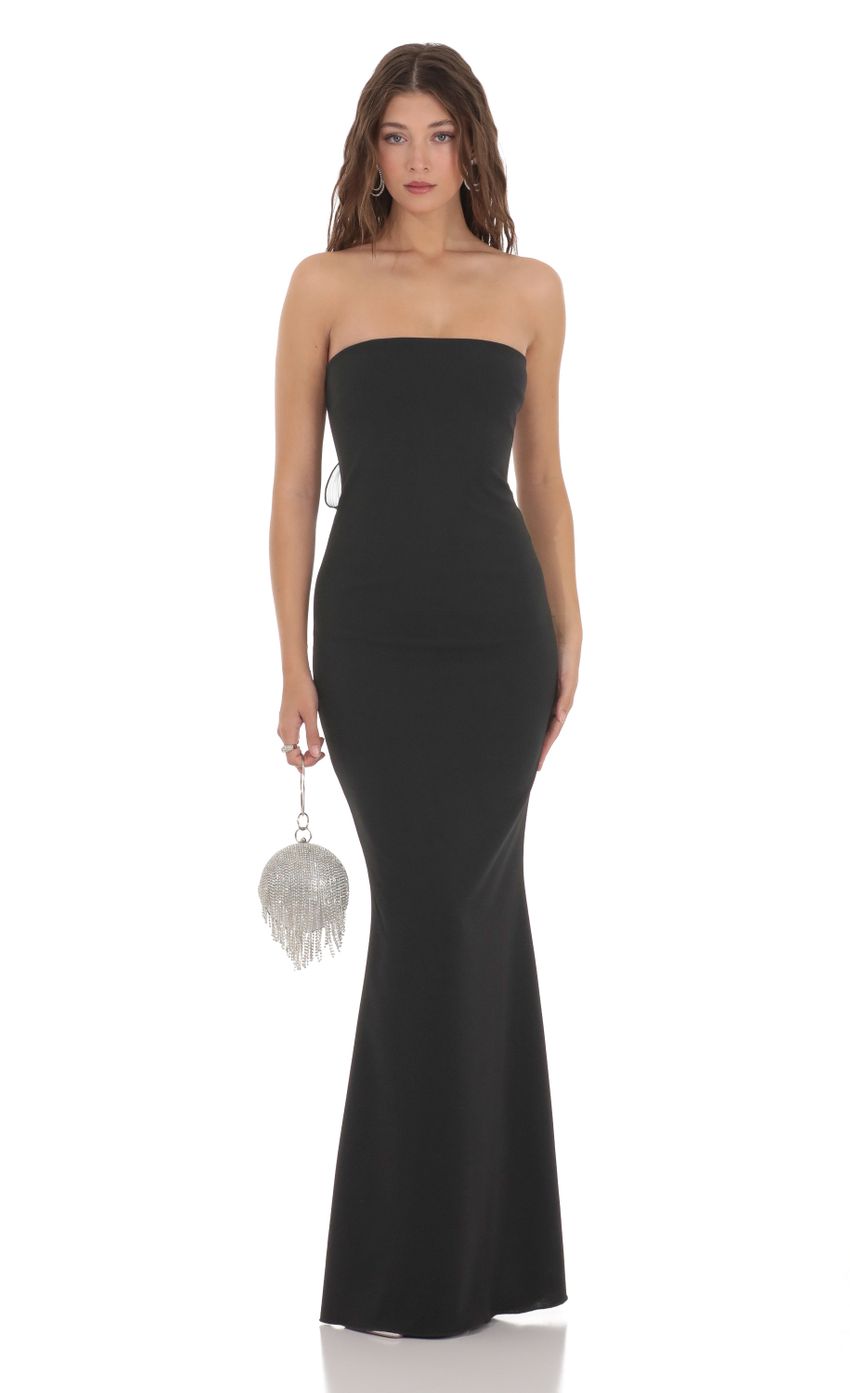 Picture Back Bow Strapless Maxi Dress in Black. Source: https://media.lucyinthesky.com/data/Dec23/850xAUTO/29cd1857-0524-4188-80ee-38f52781c26f.jpg
