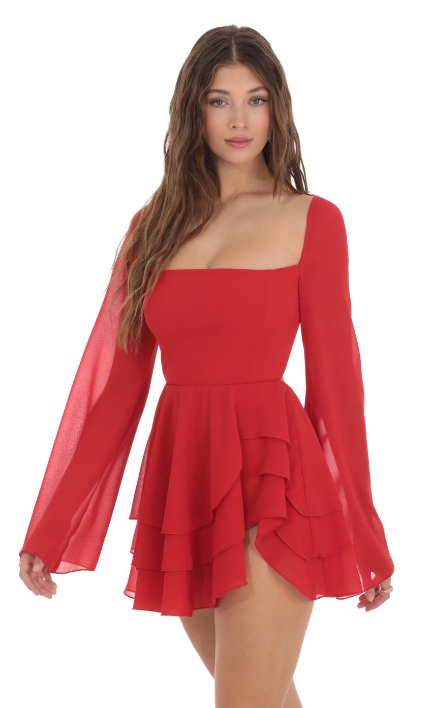 Picture Chiffon Bell Sleeve Dress in Red. Source: https://media.lucyinthesky.com/data/Dec23/850xAUTO/52236d3f-8b88-49f1-93b0-1fa7230d19cc.jpg