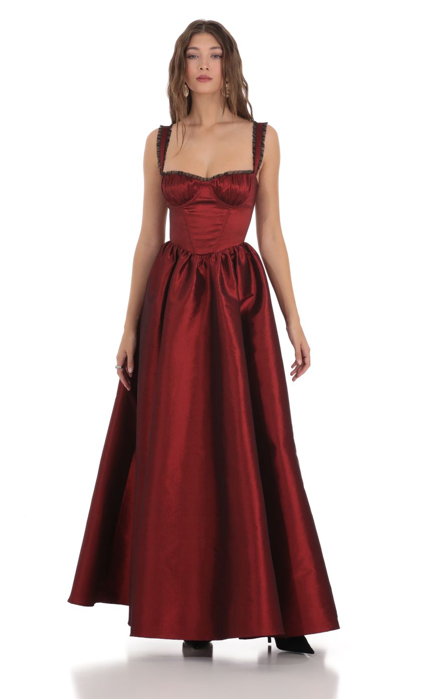 Picture Corset Gown Maxi Dress in Maroon. Source: https://media.lucyinthesky.com/data/Dec23/850xAUTO/633b9b43-664a-4e03-b8a1-40248f78c3c9.jpg