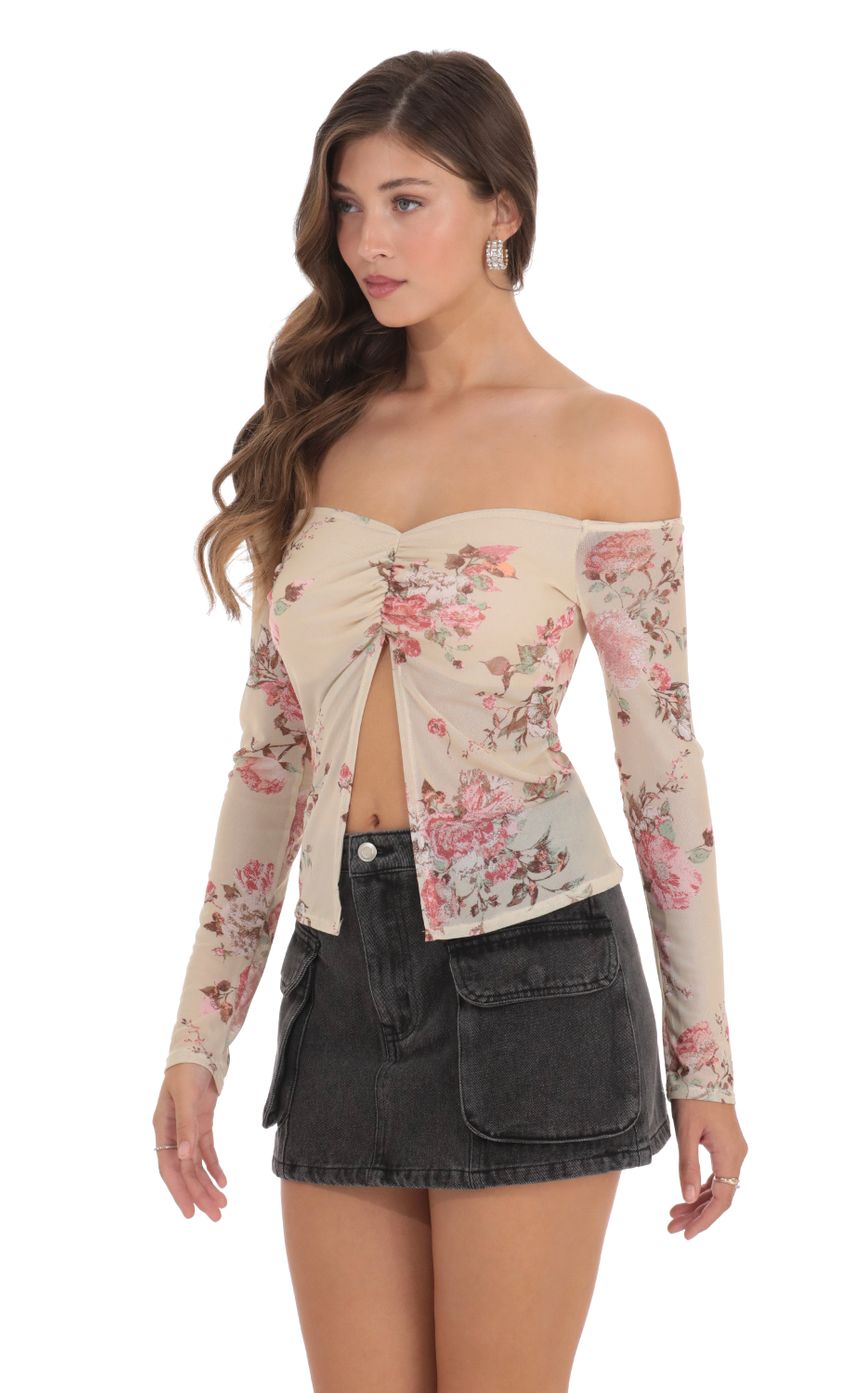 Floral Off Shoulder Top In Cream Lucy In The Sky 0264