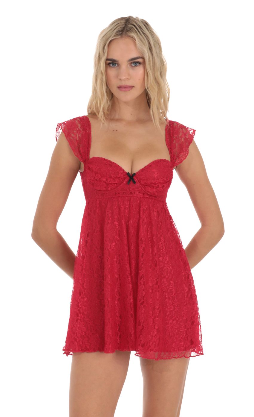 Lace Babydoll Dress in Red LUCY IN THE SKY