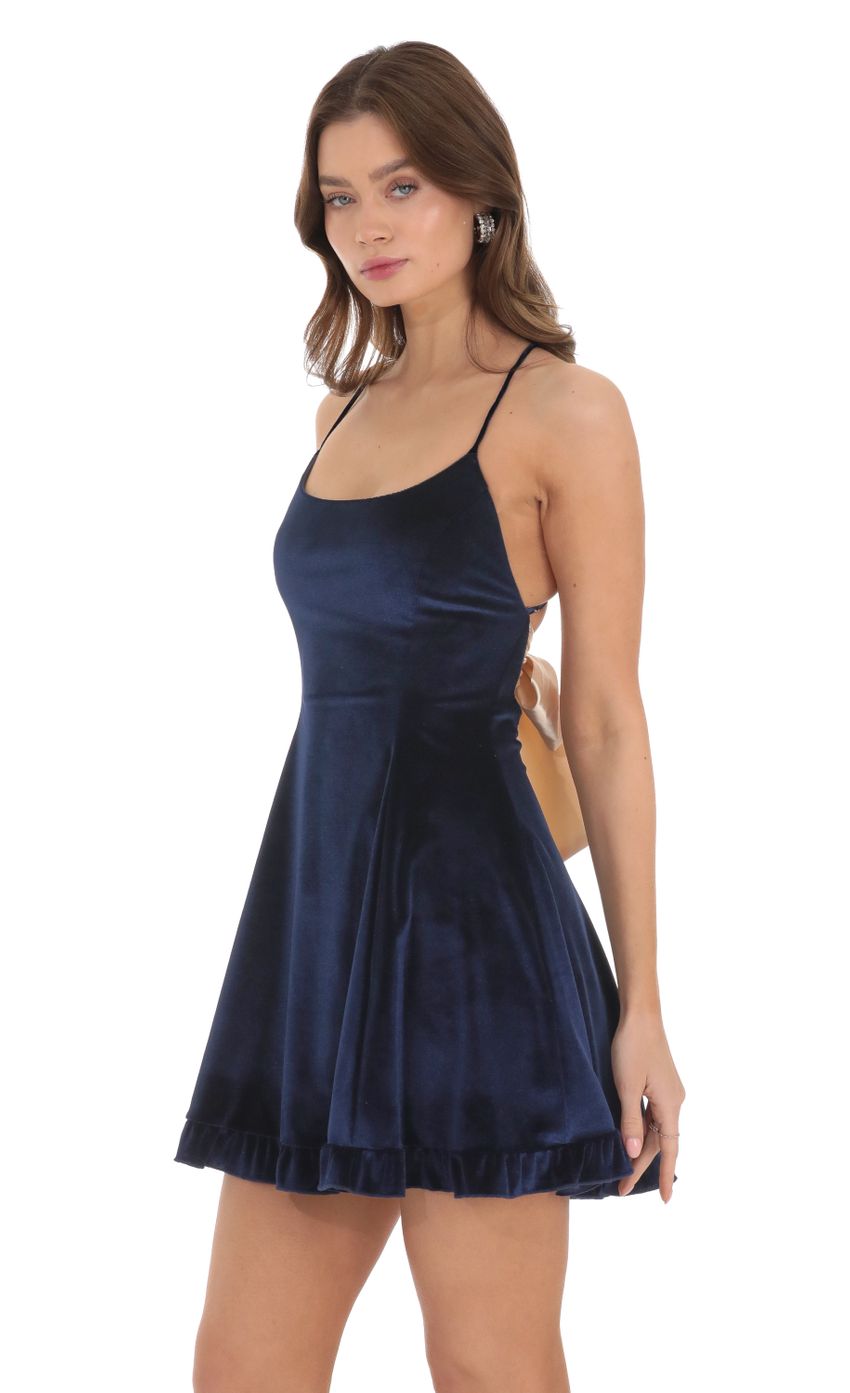 Picture Velvet Satin Ties Dress in Navy. Source: https://media.lucyinthesky.com/data/Dec23/850xAUTO/a1691099-6676-4ced-bef4-925602f4b77d.jpg