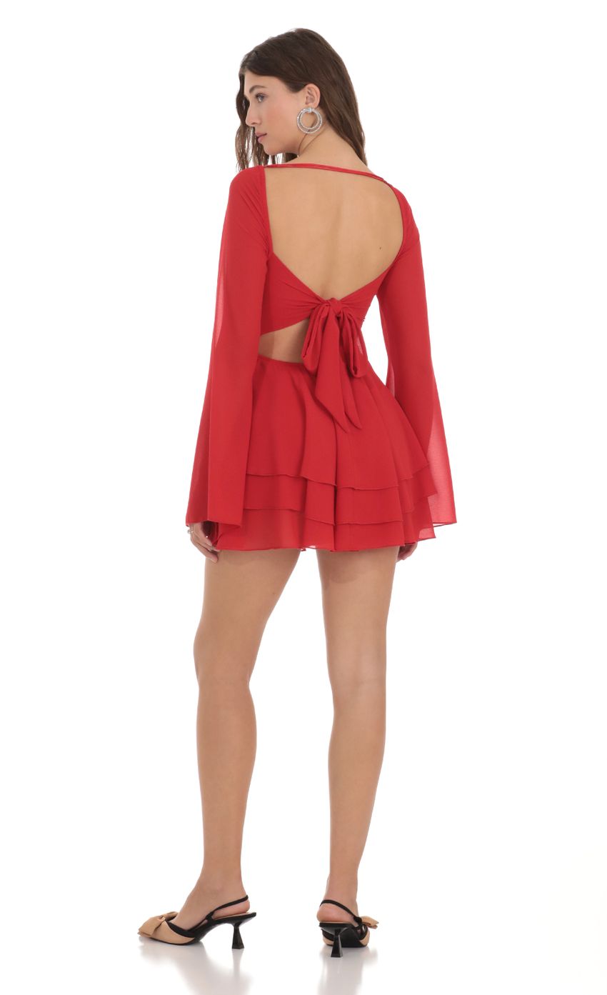 Picture Chiffon Bell Sleeve Dress in Red. Source: https://media.lucyinthesky.com/data/Dec23/850xAUTO/b3bfbb3c-91b9-4146-91e3-7be12887ceb8.jpg