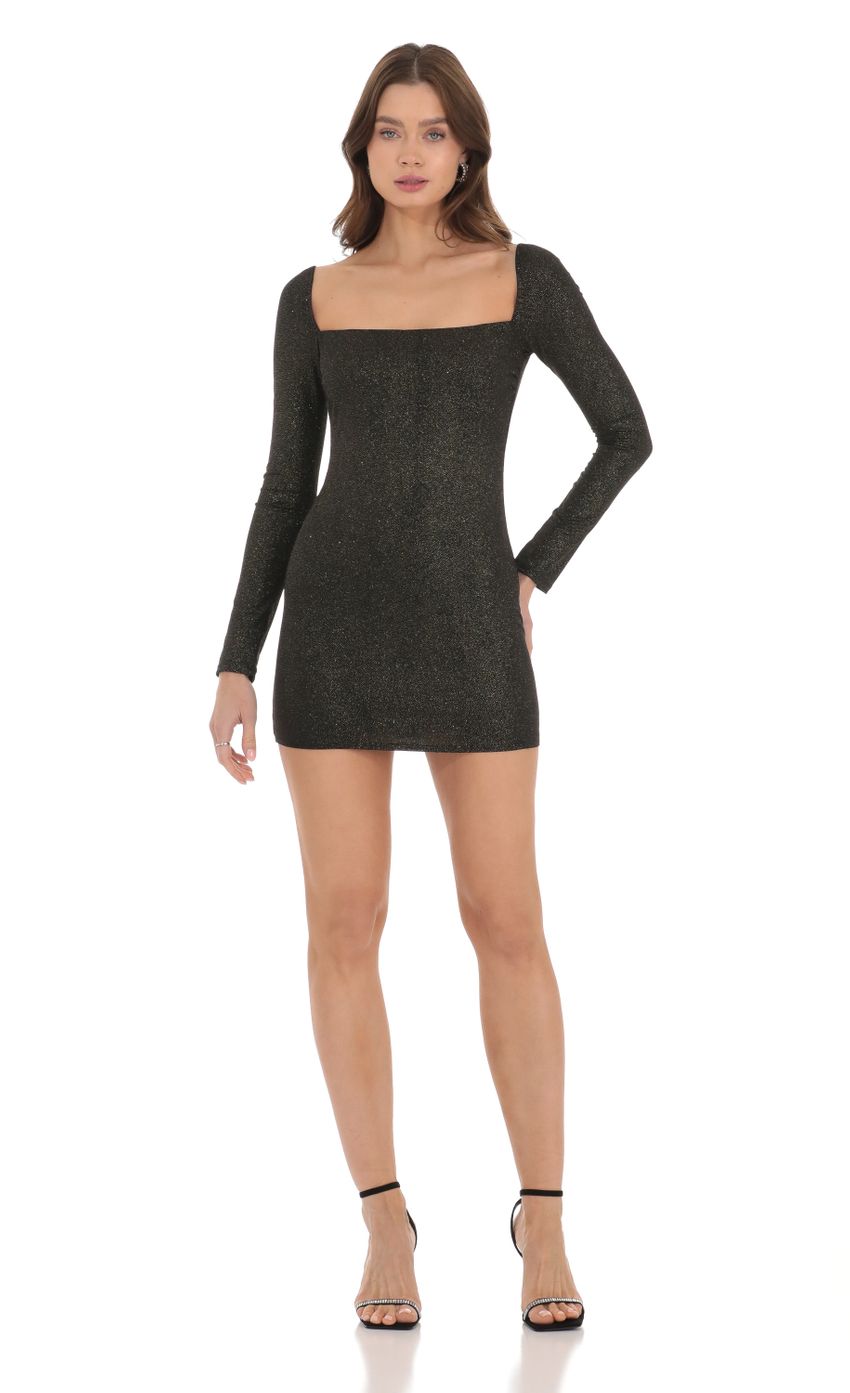 Picture Shimmer Long Sleeve Dress in Black. Source: https://media.lucyinthesky.com/data/Dec23/850xAUTO/cadd6330-797f-42dd-b8db-f1ea3db22f57.jpg