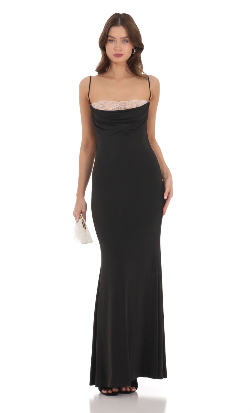Picture Lace Cowl Neck Maxi Dress in Black. Source: https://media.lucyinthesky.com/data/Dec23/850xAUTO/db0e311d-a16e-4280-ba32-5f53ef50b0e7.jpg