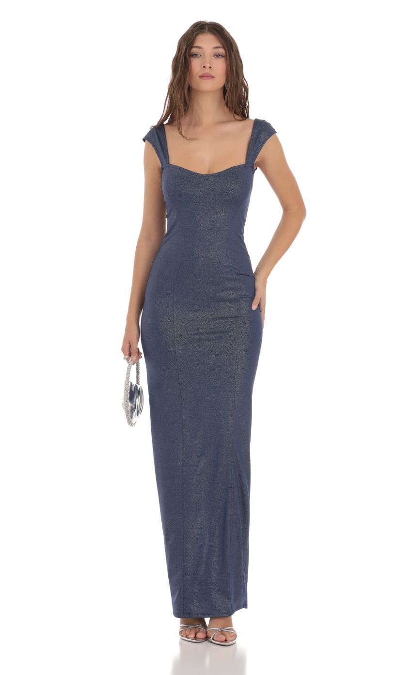 Shimmer Bodycon Maxi Dress in Navy LUCY IN THE SKY