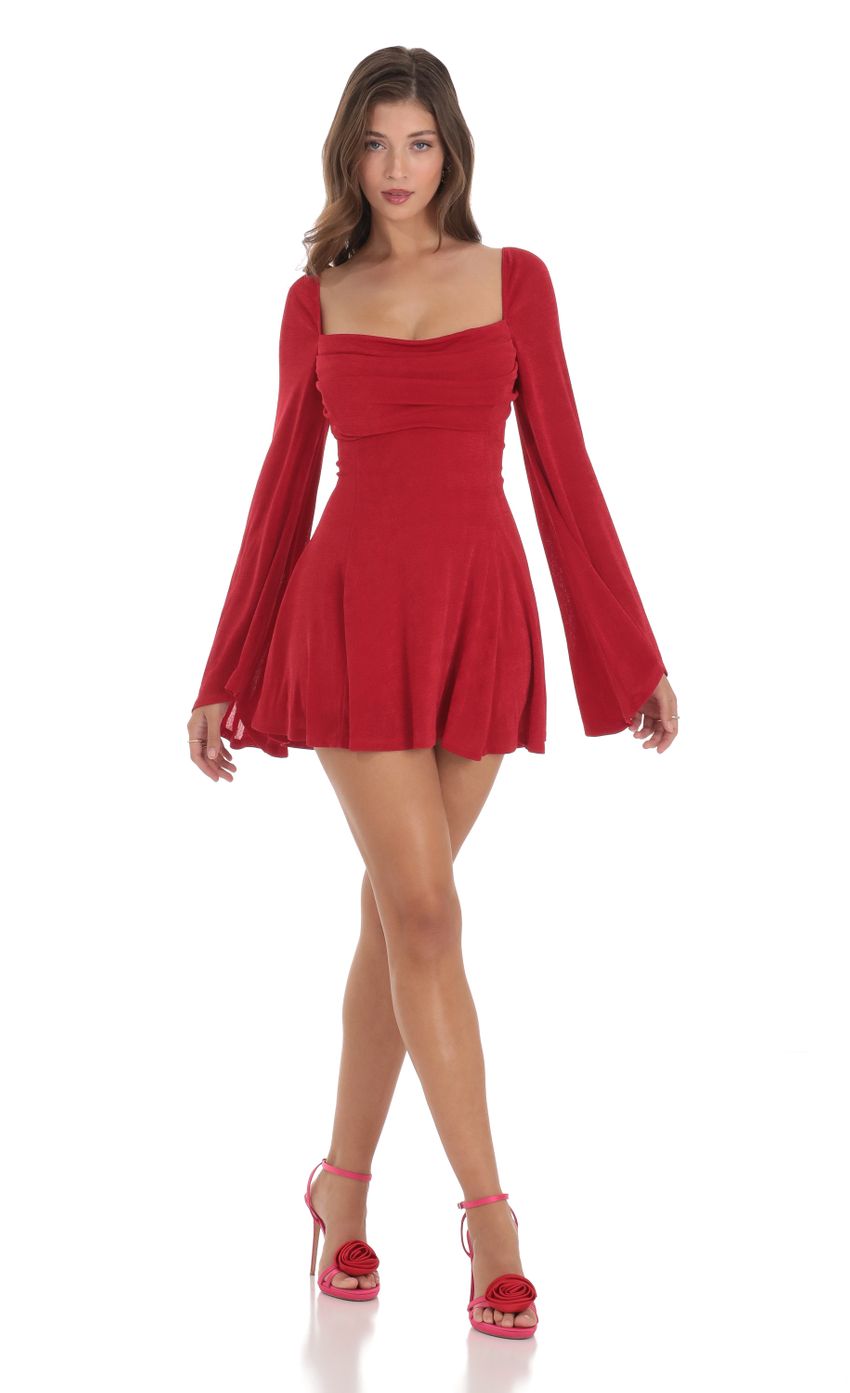 Picture Slinky Flare Sleeve Dress in Red. Source: https://media.lucyinthesky.com/data/Dec23/850xAUTO/f8ad40b2-1d83-4296-a828-304fb84abc82.jpg