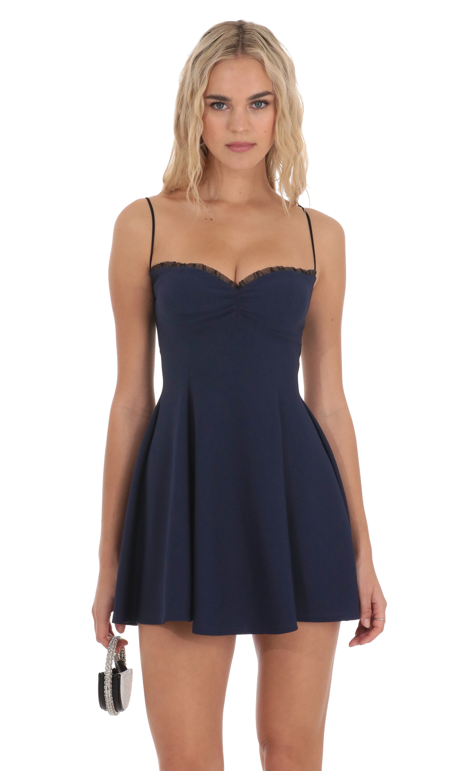 Back Lace A-Line Dress in Navy