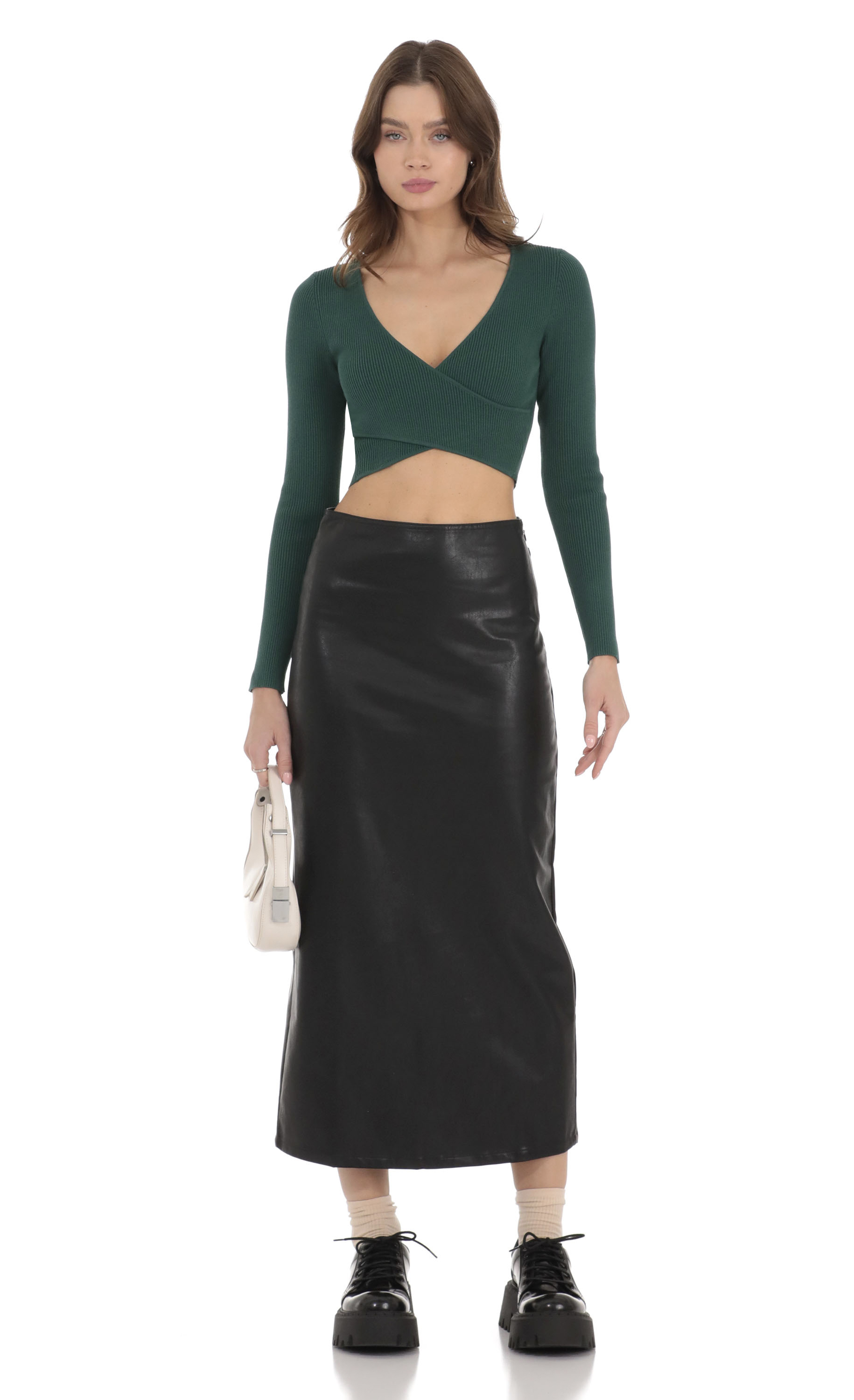 Faux Leather Maxi Skirt in Black