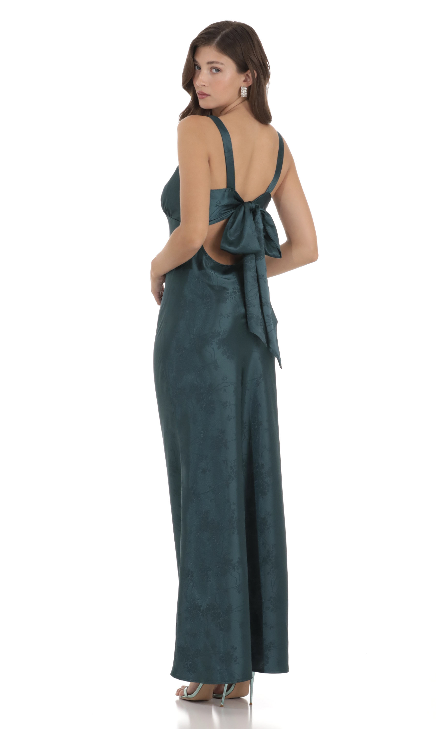 Floral Satin Back Tie Maxi Dress in Teal