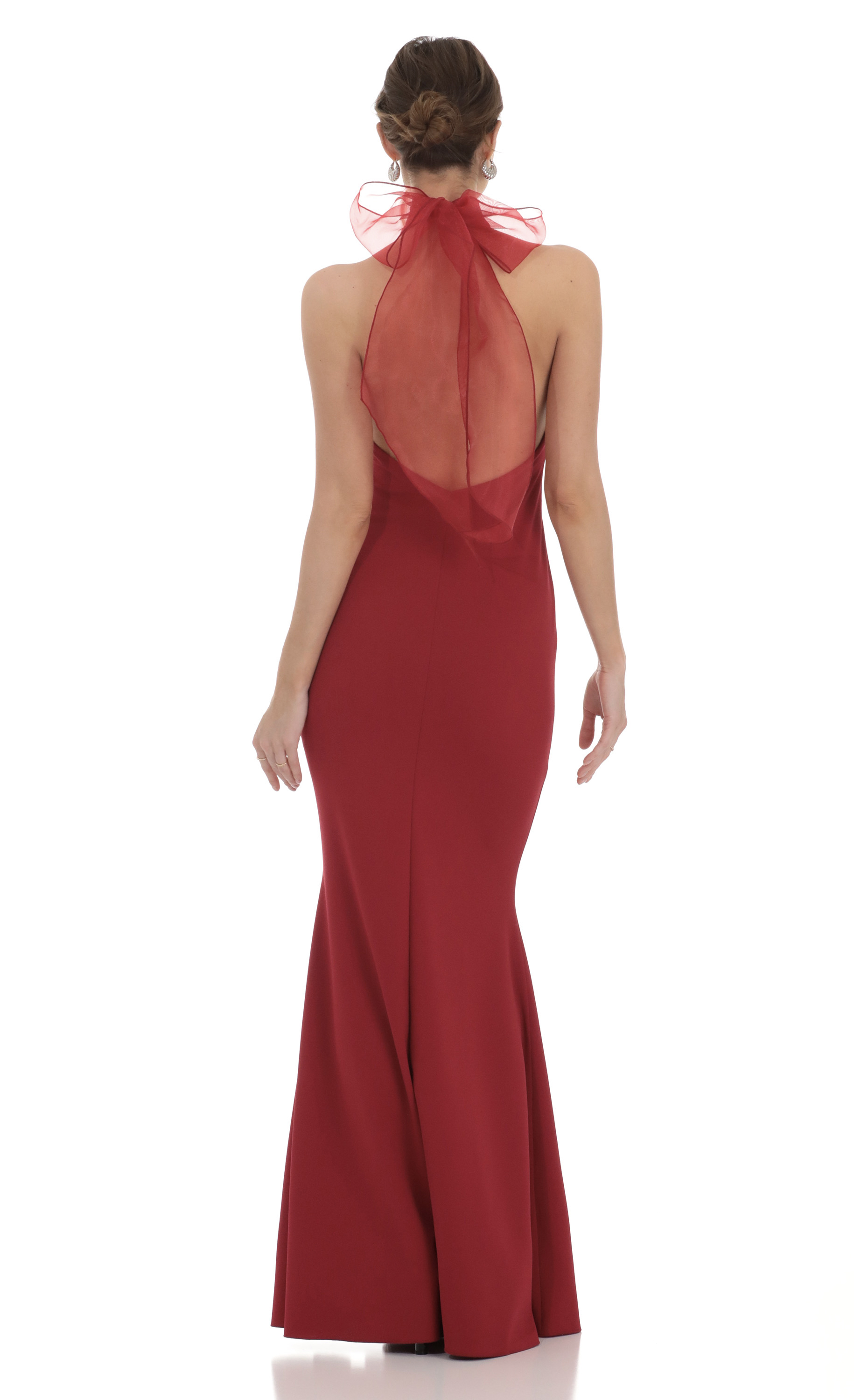 Mock Neck Bow Maxi Dress in Red