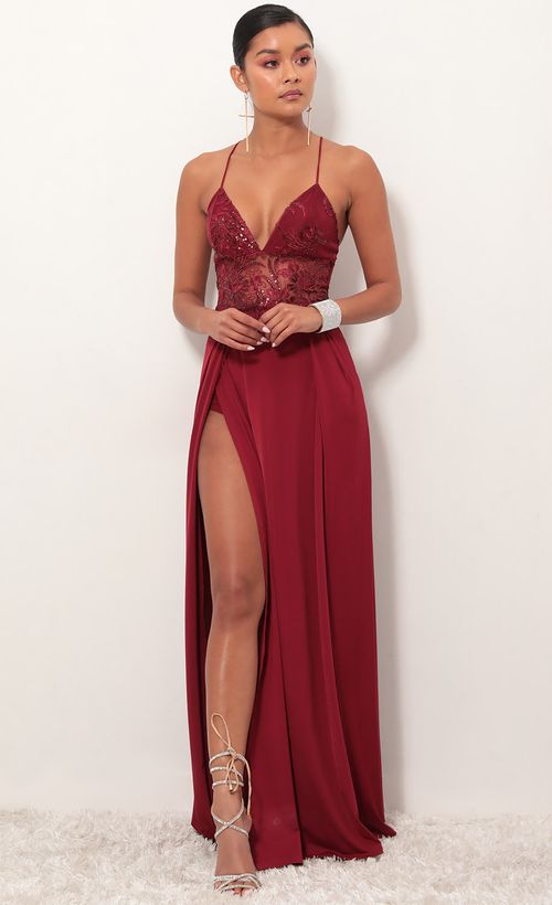 Picture Tulum Lace Maxi Dress in Merlot. Source: https://media.lucyinthesky.com/data/Feb19_1/500xAUTO/781A7817.JPG