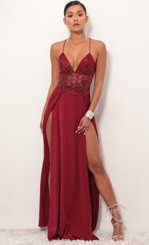 Picture Tulum Lace Maxi Dress in Merlot. Source: https://media.lucyinthesky.com/data/Feb19_1/500xAUTO/781A7820.JPG