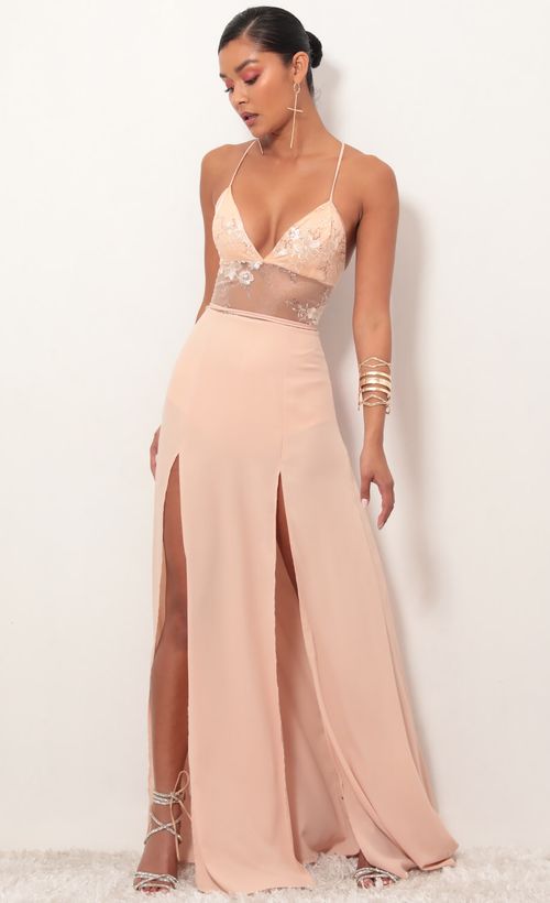 Loveable Lace Maxi Dress in Peach
