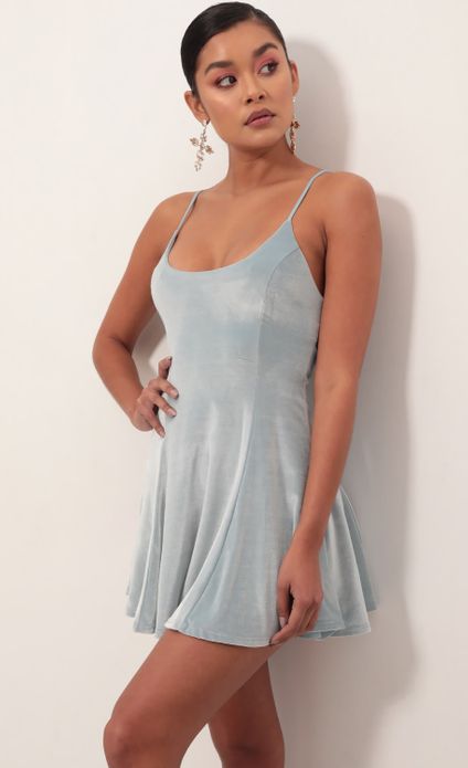 light blue crushed velvet dress