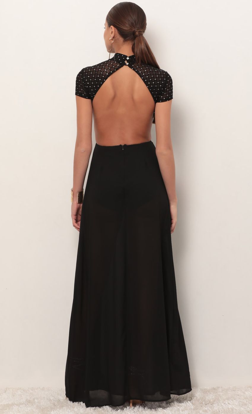 Picture Couture Black Diamond Mesh Maxi Dress. Source: https://media.lucyinthesky.com/data/Feb19_2/850xAUTO/781A0857.JPG